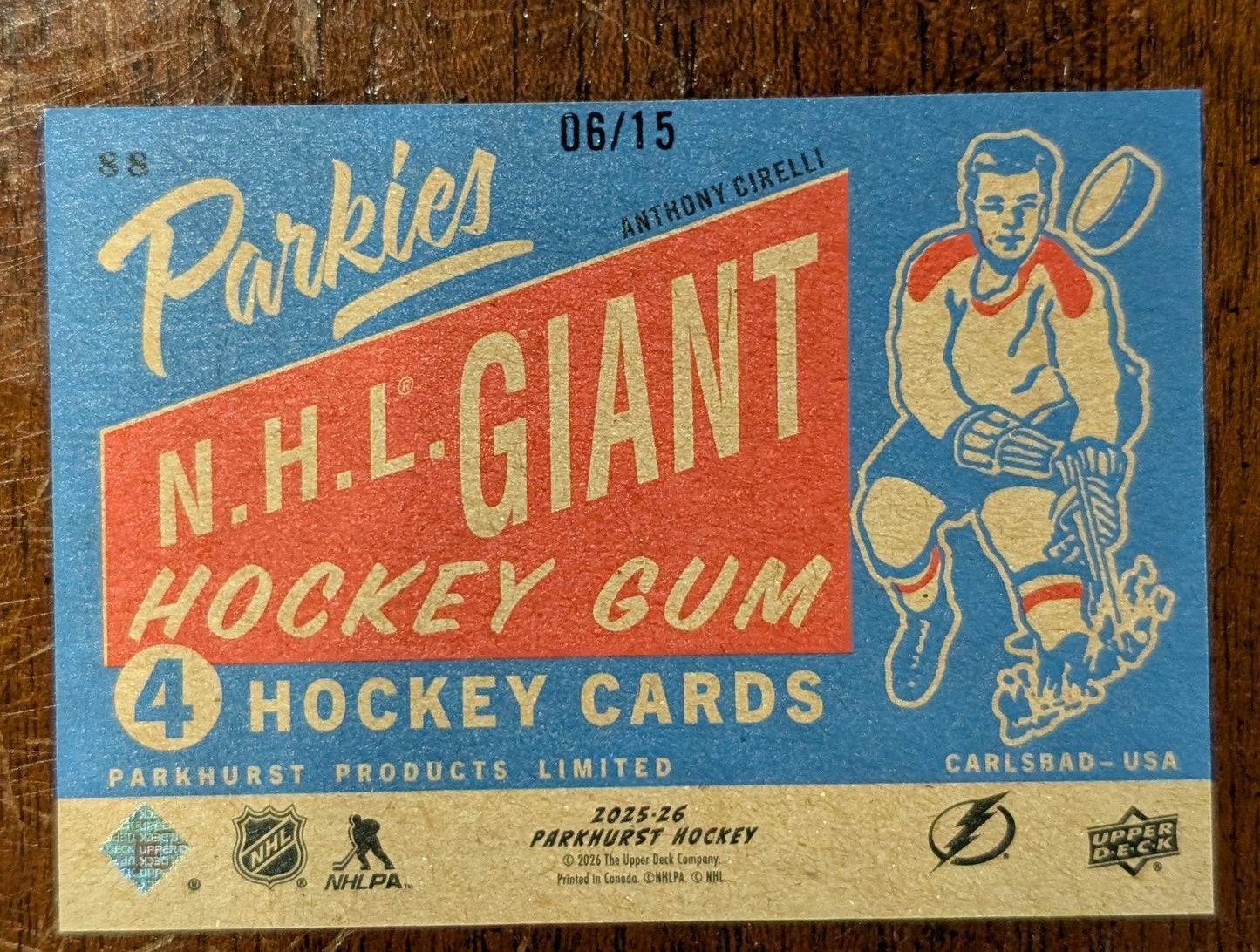 2025-26 Parkhurst Parkies N.H.L. Giant (1954-55 Wrapper Back) Anthony Cirelli #88 06/15 - Tampa Bay Lightning