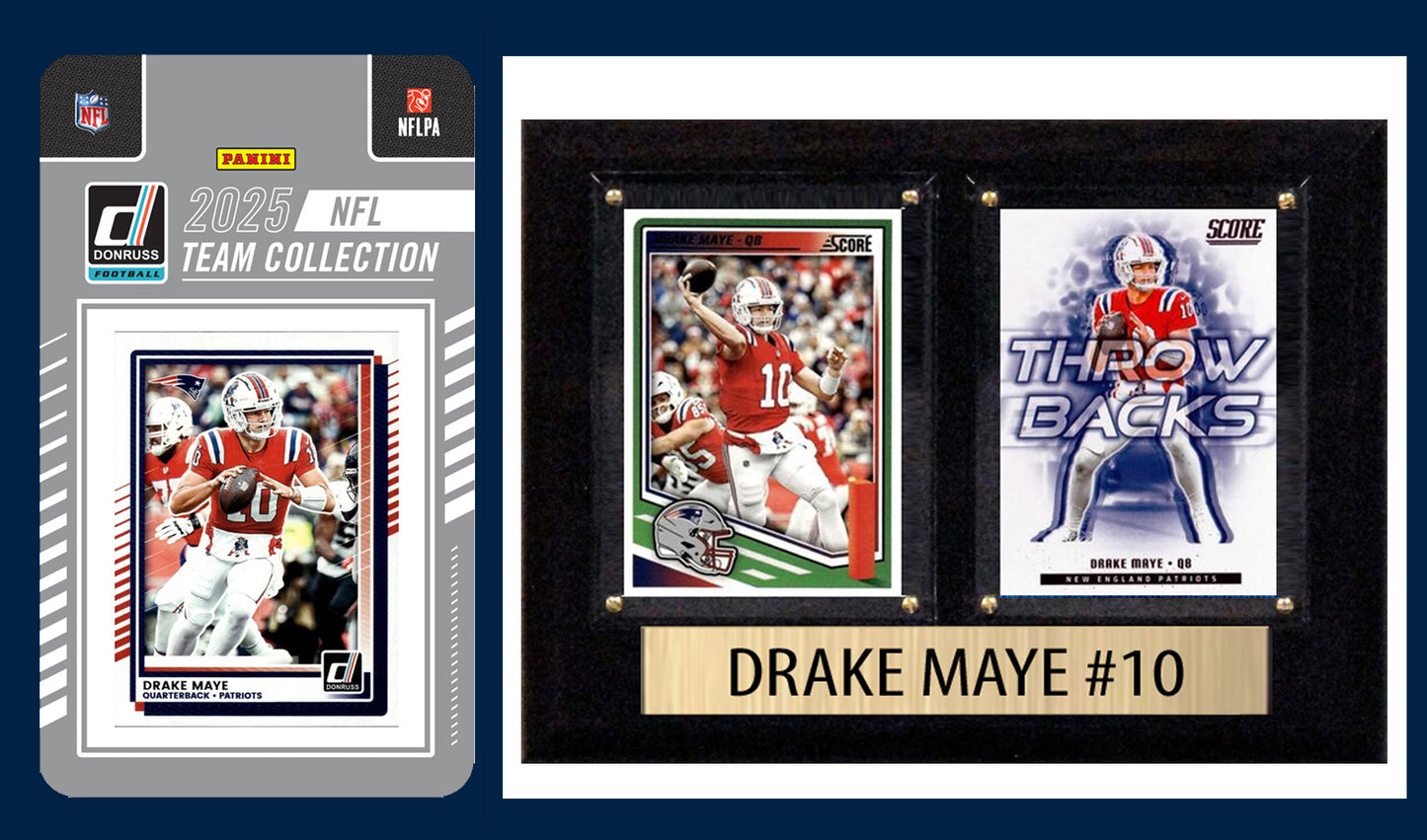 New England Patriots Fan Plaque Pack Drake Maye + 2025 Donruss Team Set