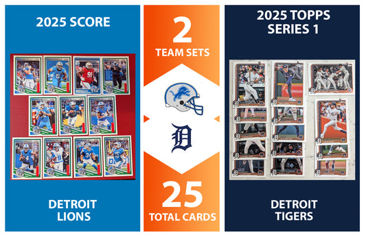 2025 Topps Detroit Tigers SCORE Detroit Lions NFL MLB Team Set Bundle - 25 Total Cards - Skubal Goff Hutchinson