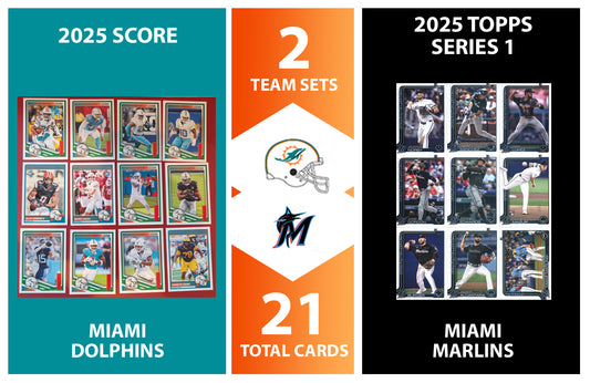 2025 Topps Miami Marlins SCORE Dolphins NFL MLB Team Set Bundle - 21 Total Cards - Tua Tyreek Hill