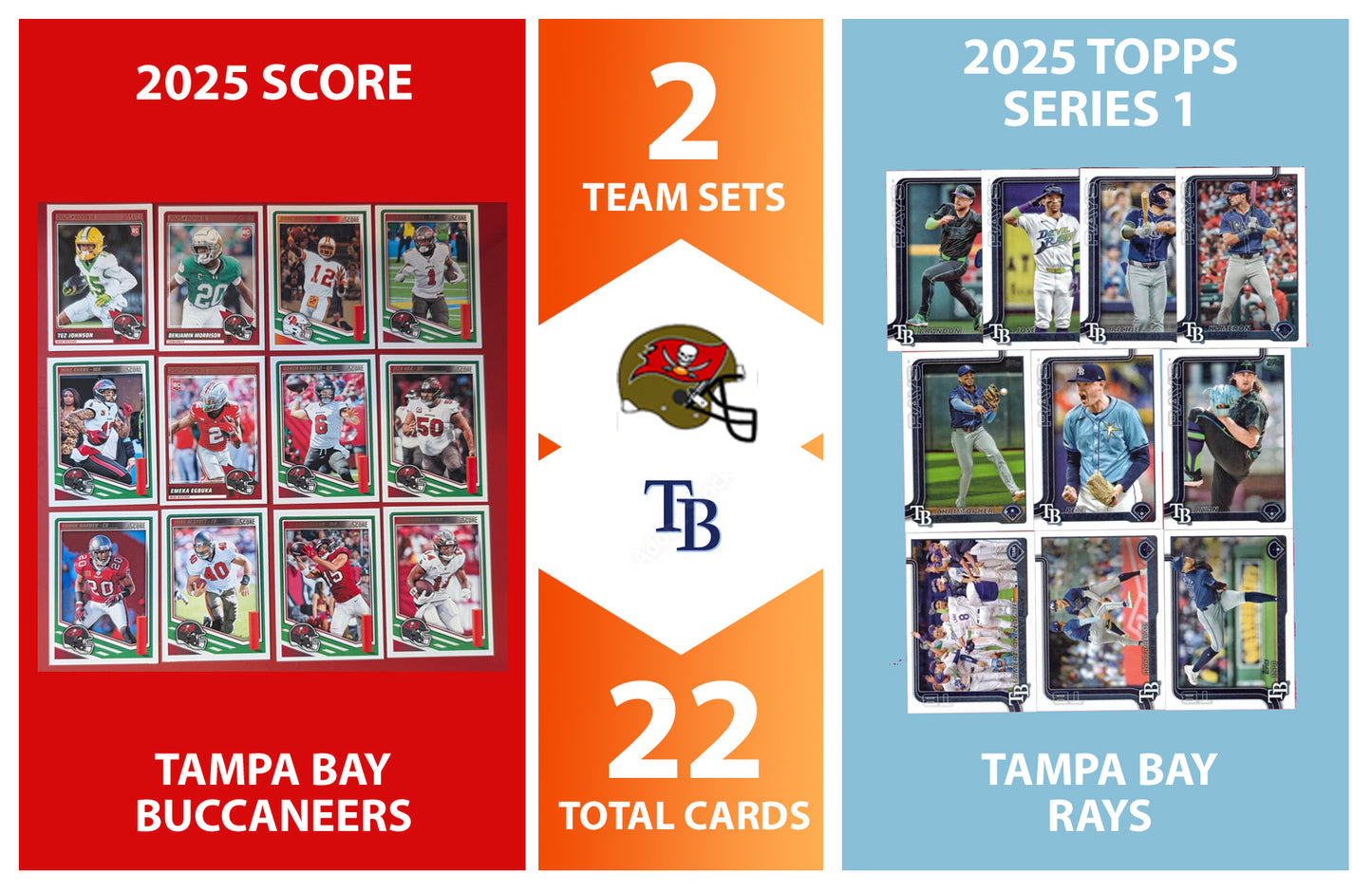 2025 Topps Tampa Bay Rays SCORE Buccaneers Bucs NFL MLB Team Set Bundle - 22 Total Cards - Baker Mayfield