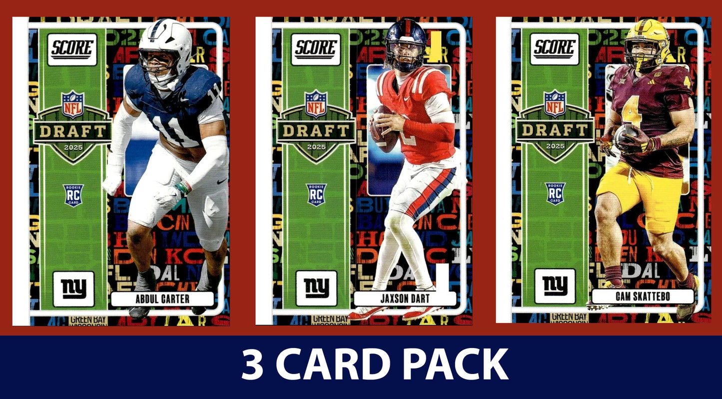 2025 SCORE Jaxson Dart Abdul Carter Cam Skattebo New York Giants Draft Insert RC 3 Pack