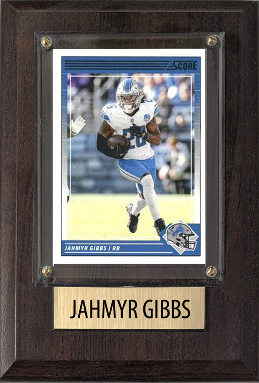 Jahmyr Gibbs Detroit Lions 2025 2024 Donruss Score Prizm Topps 4x6 Gift Plaque