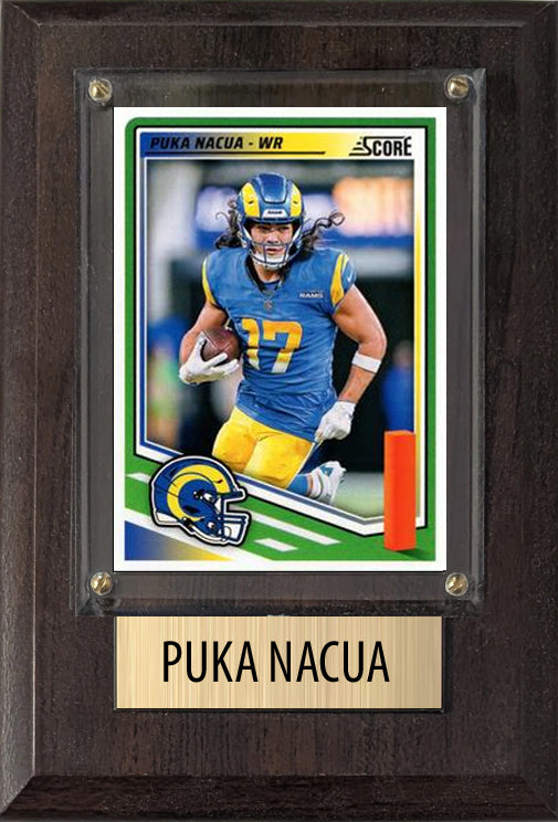 Puka Nacua Los Angeles Rams 2025 2024 Donruss Score Prizm Topps 4x6 Gift Plaque