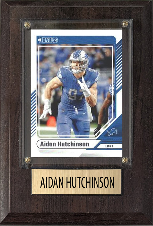 Aidan Hutchinson Detroit Lions 2025 2024 Donruss Score Prizm Topps 4x6 Gift Plaque