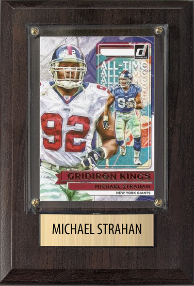 Michael Strahan New York Giants Hall of Fame Fan Gift Plaque 4x6 1 Card Prizm, Donruss, Score 2024 2025 2026