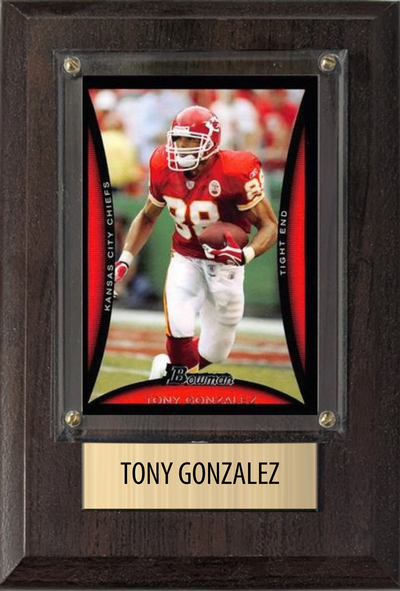 Tony Gonzalez Kansas City Chiefs Hall of Fame Fan Gift Plaque 4x6 1 Card Prizm, Donruss, Score 2024 2025 2026