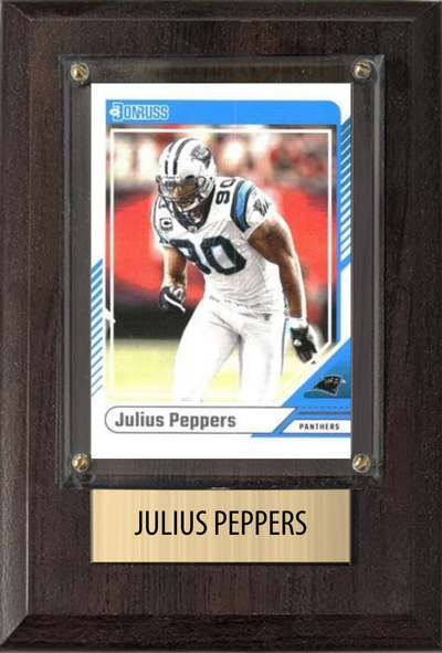 Julius Peppers Carolina Panthers Hall of Fame Fan Gift Plaque 4x6 1 Card Prizm, Donruss, Score 2024 2025 2026