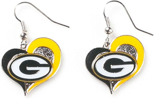 aminco womens NFL Green Bay Packers Swirl Heart Earrings Multi, One Size