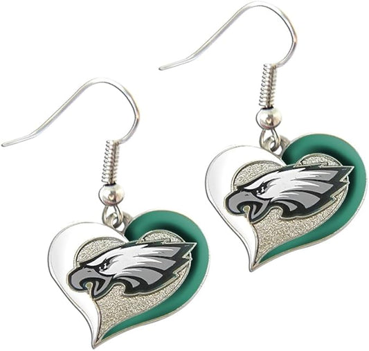 aminco womens NFL Philadelphia Eagles Swirl Heart Earrings Multi, One Size