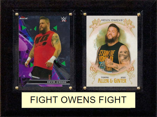 WWE Kevin Owens Plaque Fight Owens Fight  Topps Panini 2 Card Plaque 6x8