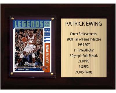 Patrick Ewing New York Knicks HOF Fan Gift Plaque 6x8 Stats 1 Card Panini Donruss Hoops Prizm Topps 2024 2025 2026