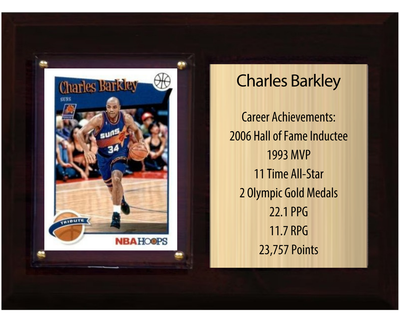 Charles Barkley Phoenix Suns HOF Fan Gift Plaque 6x8 Stats 1 Card Panini Donruss Hoops Prizm Topps 2024 2025 2026