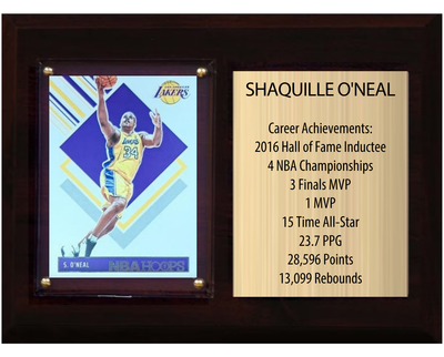 Shaquille O'Neal Los Angeles Lakers HOF Fan Gift Plaque 6x8 Stats 1 Card Panini Donruss Hoops Prizm Topps 2024 2025 2026