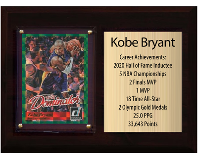 Kobe Bryant Los Angeles Lakers HOF Fan Gift Plaque 6x8 Stats 1 Card Panini Donruss Hoops Prizm Topps 2024 2025 2026