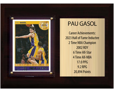 Pau Gasol Los Angeles Lakers Hall of Fame Stats Plaque 6x8 1 Card Hoops, Prizm, Donruss 2024 2025 2026