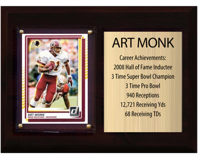 Art Monk Washington Commanders Hall of Fame Stats Plaque 6x8 1 Card Prizm, Donruss, Score 2024 2025 2026