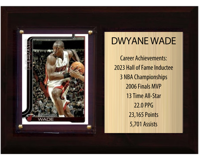 Dwyane Wade Miami Heat Hall of Fame Stats Plaque 6x8 1 Card Hoops, Prizm, Donruss 2024 2025 2026