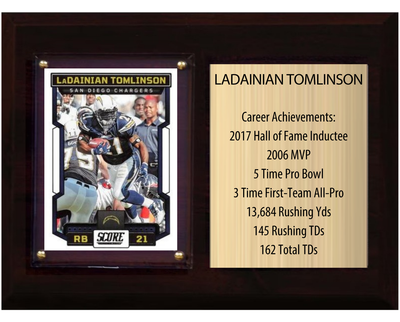 LaDainian Tomlinson Los Angeles Chargers Hall of Fame Stats Plaque 6x8 1 Card Prizm, Donruss, Score 2024 2025 2026