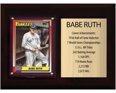 Babe Ruth New York Yankees HOF Fan Gift Plaque 6x8 Stats 1 Card Topps Donruss Panini 2024 2025 2026