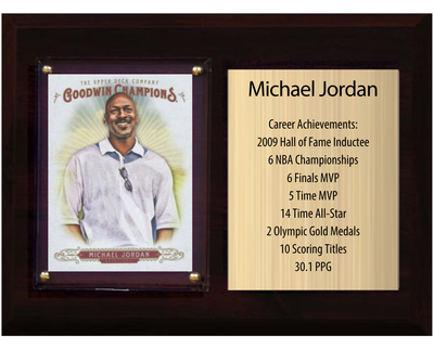 Michael Jordan Chicago Bulls HOF Fan Gift Plaque 6x8 Stats 1 Card Panini Donruss Hoops Prizm Topps 2024 2025 2026