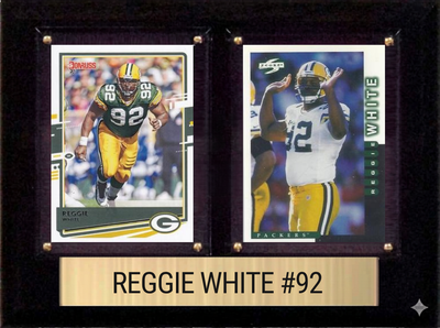 Reggie White Green Bay Packers HOF Fan Gift Plaque 6x8 2 Cards Donruss Score Panini Topps Prizm 2024 2025 2026