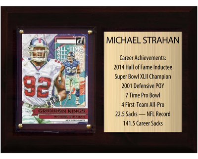 Michael Strahan New York Giants Hall of Fame Stats Plaque 6x8 1 Card Prizm, Donruss, Score 2024 2025 2026