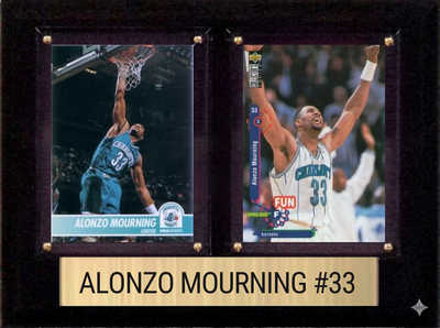 Alonzo Mourning NBA Fan Gift Plaque 6x8 2 Cards Panini, Donruss, Hoops, Prizm, Topps 2024 2025 2026