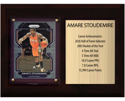 Amare Stoudemire Phoenix Suns Hall of Fame Stats Plaque 6x8 1 Card Hoops, Prizm, Donruss 2024 2025 2026