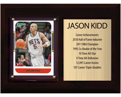 Jason Kidd New Jersey Nets Hall of Fame Stats Plaque 6x8 1 Card Hoops, Prizm, Donruss 2024 2025 2026