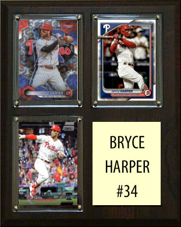 Bryce Harper 34 3 Card Plaque Topps Bowman 2023 2024 Philadelphia Phillies