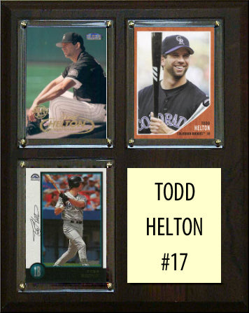 Todd Helton 3 Card baseball plaque with 3 trading cards and engraved nameplate, 8x10 fan cave display
