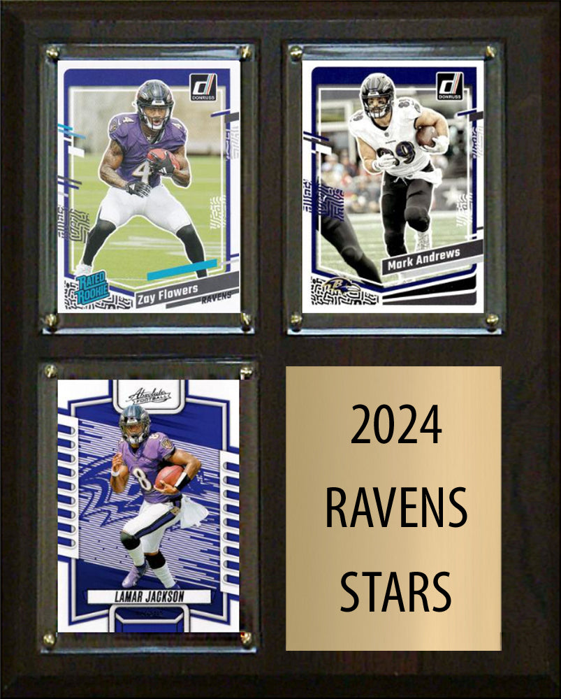 2024 Baltimore Ravens 3 Card Plaque Donruss Panini Lamar Jackson Andrews Flowers