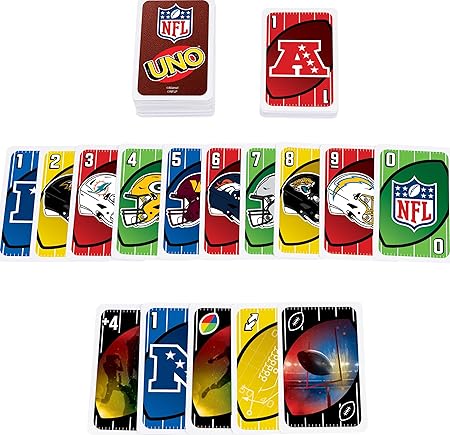 Mattel Games UNO NFL Card Game in Storage Tin Box for Kids, Adults, Parties & Travel with NFL Team Logos & Special Rule
