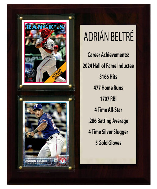 Adrian Beltre Texas Rangers MLB HOF 2024  2 Card Stats Plaque 8" x 10"
