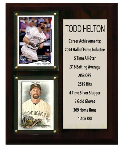 Todd Helton Colorado Rockies 2024 MLB HOF 2 Card baseball plaque with 3 trading cards and engraved nameplate, 8x10 fan cave display