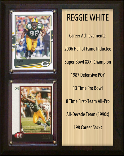 Reggie White Green Bay Packers HOF Fan Gift Plaque 8x10 Stats 2 Cards Donruss Score Panini Topps Prizm 2024 2025 2026