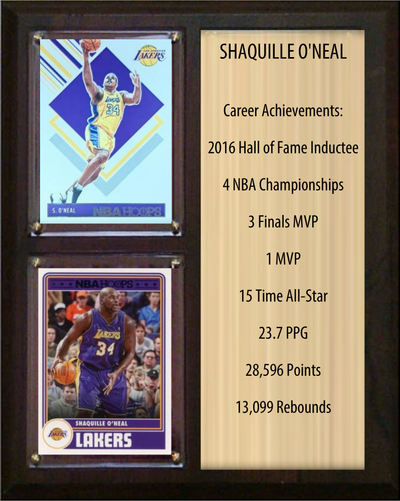 Shaquille O'Neal Los Angeles Lakers HOF Fan Gift Plaque 8x10 Stats 2 Cards Panini Donruss Hoops Prizm Topps 2024 2025 2026