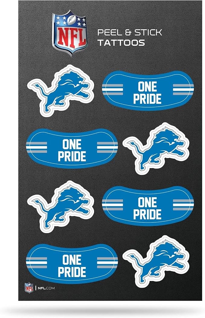Detroit Lions NFL Footbal Peel & Stick Temporary Tattoos - Eye Black - Game Day - One Pride