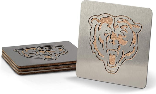 YouTheFan NFL Chicago Bears Boasters - Laser Cut Cork Drink Coasters for Game Day
