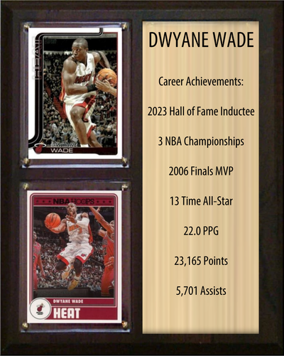 Dwyane Wade Miami Heat Hall of Fame Stats Plaque 8x10 2 Cards Hoops, Prizm, Donruss 2024 2025 2026