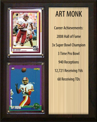 Art Monk Washington Commanders Hall of Fame Stats Plaque 8x10 2 Cards Prizm, Donruss, Score 2024 2025 2026
