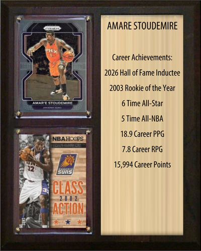 Amare Stoudemire Phoenix Suns Hall of Fame Stats Plaque 8x10 2 Cards Hoops, Prizm, Donruss 2024 2025 2026