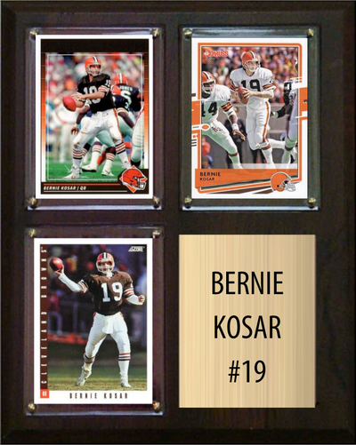 Bernie Kosar Cleveland Browns Fan Gift Plaque 8x10 3 Cards Prizm, Donruss, Score 2024 2025 2026