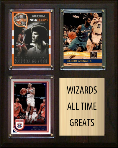 Washington Wizards All-Time Greats Fan Cave Plaque 8x10 3 Cards Wes Unseld Gilbert Arenas Bradley Beal