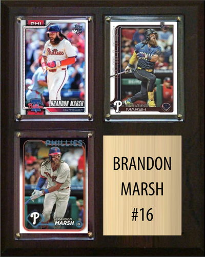 Brandon Marsh Philadelphia Phillies Fan Gift Plaque 8x10 3 Cards Topps, Bowman 2024 2025 2026