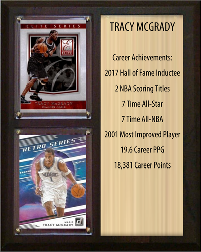 Tracy McGrady Orlando Magic Hall of Fame Stats Plaque 8x10 2 Cards Hoops, Prizm, Donruss 2024 2025 2026