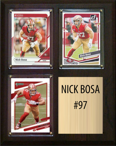 Nick Bosa San Francisco 49ers Fan Gift Plaque 8x10 3 Cards Topps Donruss Panini 2024 2025 2026