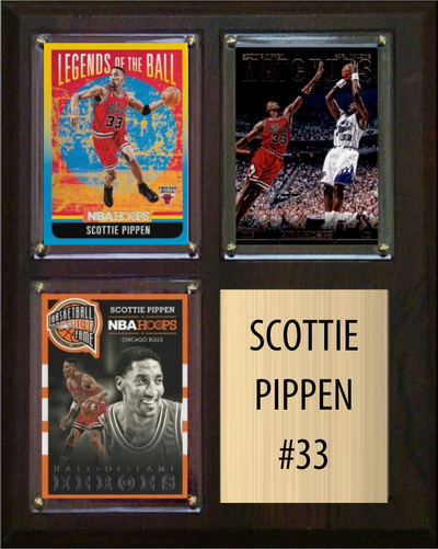 Scottie Pippen Chicago Bulls HOF Fan Gift Plaque 8x10 3 Cards Panini Donruss Hoops Prizm Topps 2024 2025 2026