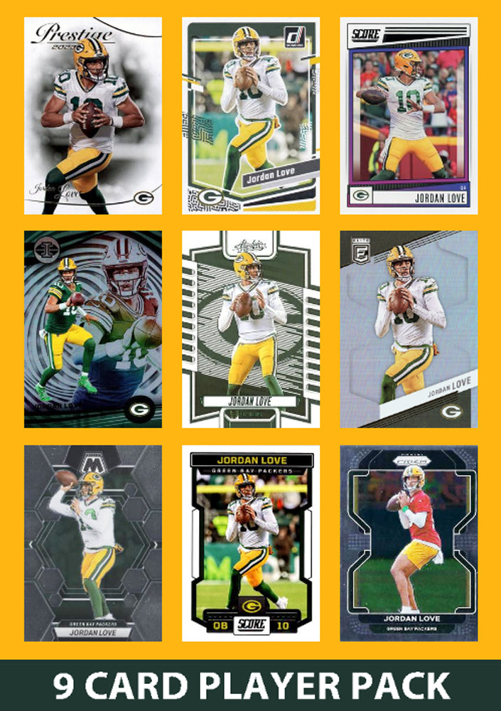 Jordan Love 9 Card Player Pack 2023 2024 2025 Donruss Panini Score Green Bay Packers